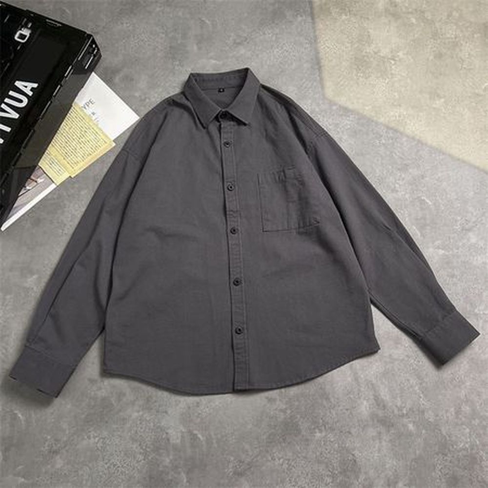 Men's Black Shirt Large Size Casual Long Sleeve Shirt